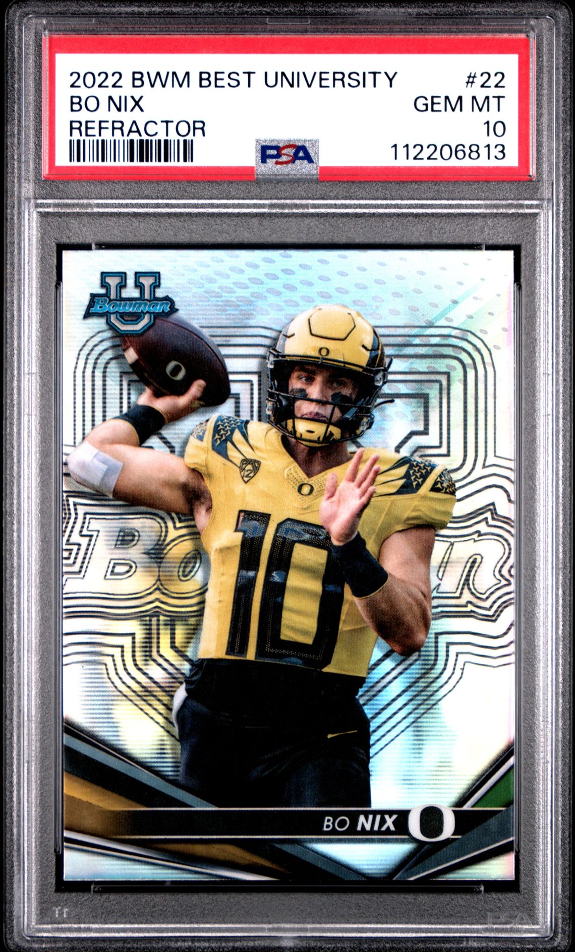 2022 Bowman BOWMAN'S BEST UNIVERSITY REFRACTOR #22 Bo Nix front