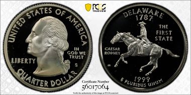 1999-S 25C Delaware Silver PR68DCAM