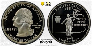 1999-S 25C Pennsylvania Silver PR67DCAM
