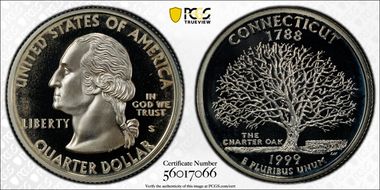 1999-S 25C Connecticut Silver PR67DCAM