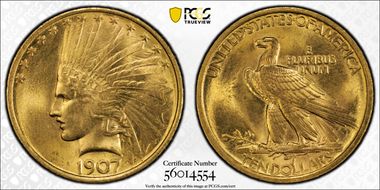 1907 $10 Indian MS64