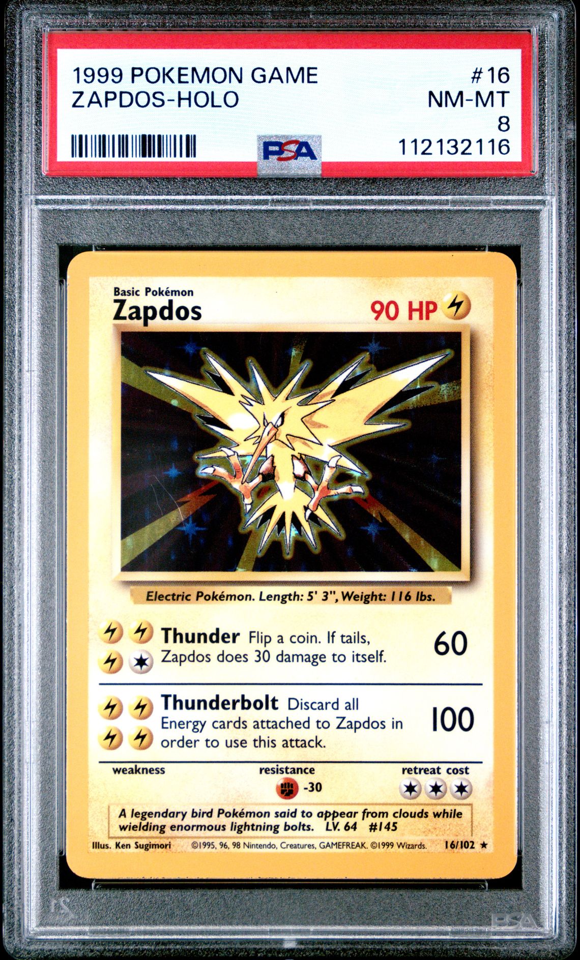 1999 Pokemon POKEMON GAME Holo #16 Zapdos-Holo front