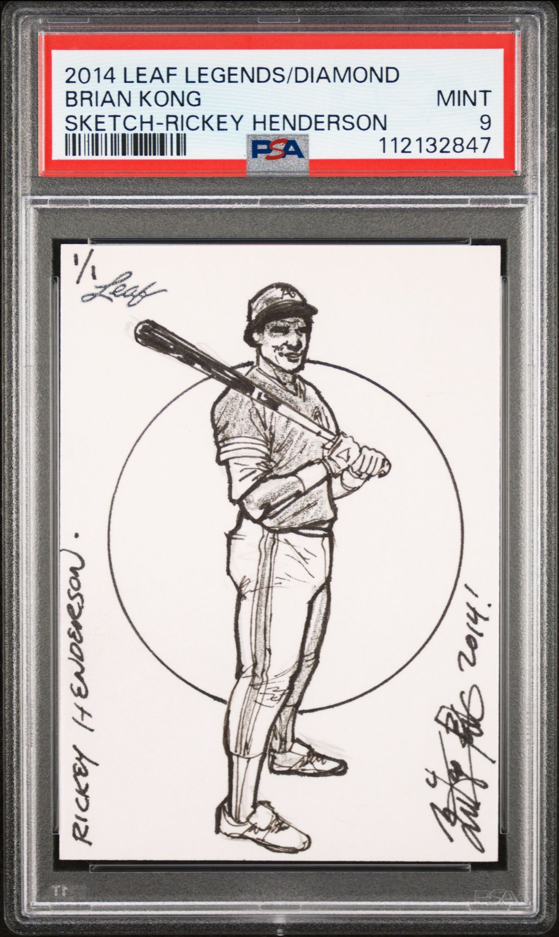 2014 Leaf LEAF LEGENDS OF THE DIAMOND BASEBALL SKETCH CARDS RICKEY HENDERSON Brian Kong front