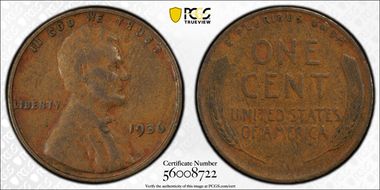 1936 1C Doubled Die Obverse, Type 1 XF40BN