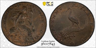 1792 Tk 1/2D DH-102 Warwickshire Mining & Copper Co. MS62BN
