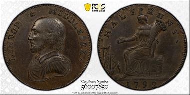 1792 Tk 1/2D DH-928 Middlesex, Misc. Series AU55BN