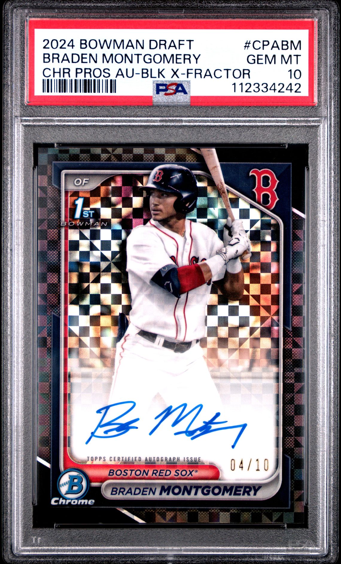 2024 Bowman BOWMAN DRAFT CHROME PROSPECT AUTOGRAPHS CHR PROS AU-BLK X-FRACTOR #CPABM Braden Montgomery front
