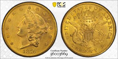 1876-CC $20 AU55