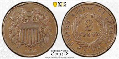 1864 2C Large Motto XF40BN