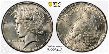 1925 $1 VAM 1A, Tiara Die Gouge AU58