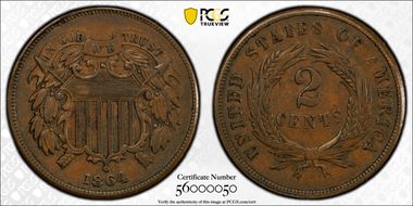 1864 2C Large Motto AU50BN