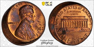 1982 1C Bronze, Large Date MS63RB