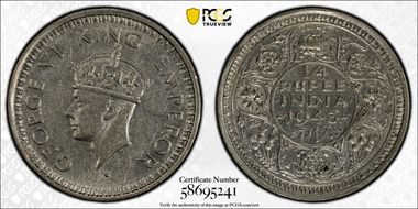 1943(B) 1/4 Rup SW-9.87 AU55