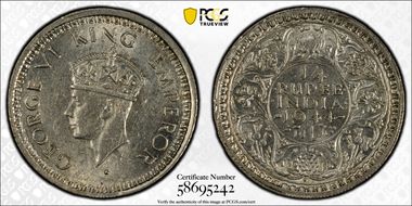 1944(B) 1/4 Rup SW-9.92 Star Lotus AU58