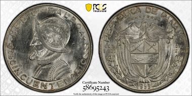 1953 1/2 B 50th Ann. Rep. of Panama KM-20  Ag MS63