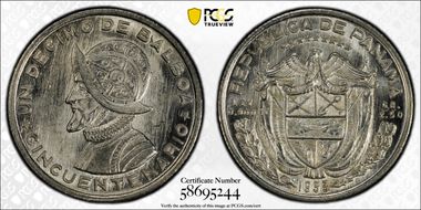 1953 1/10 B Rep. of Panama 50th Ann. KM-18  Ag MS66