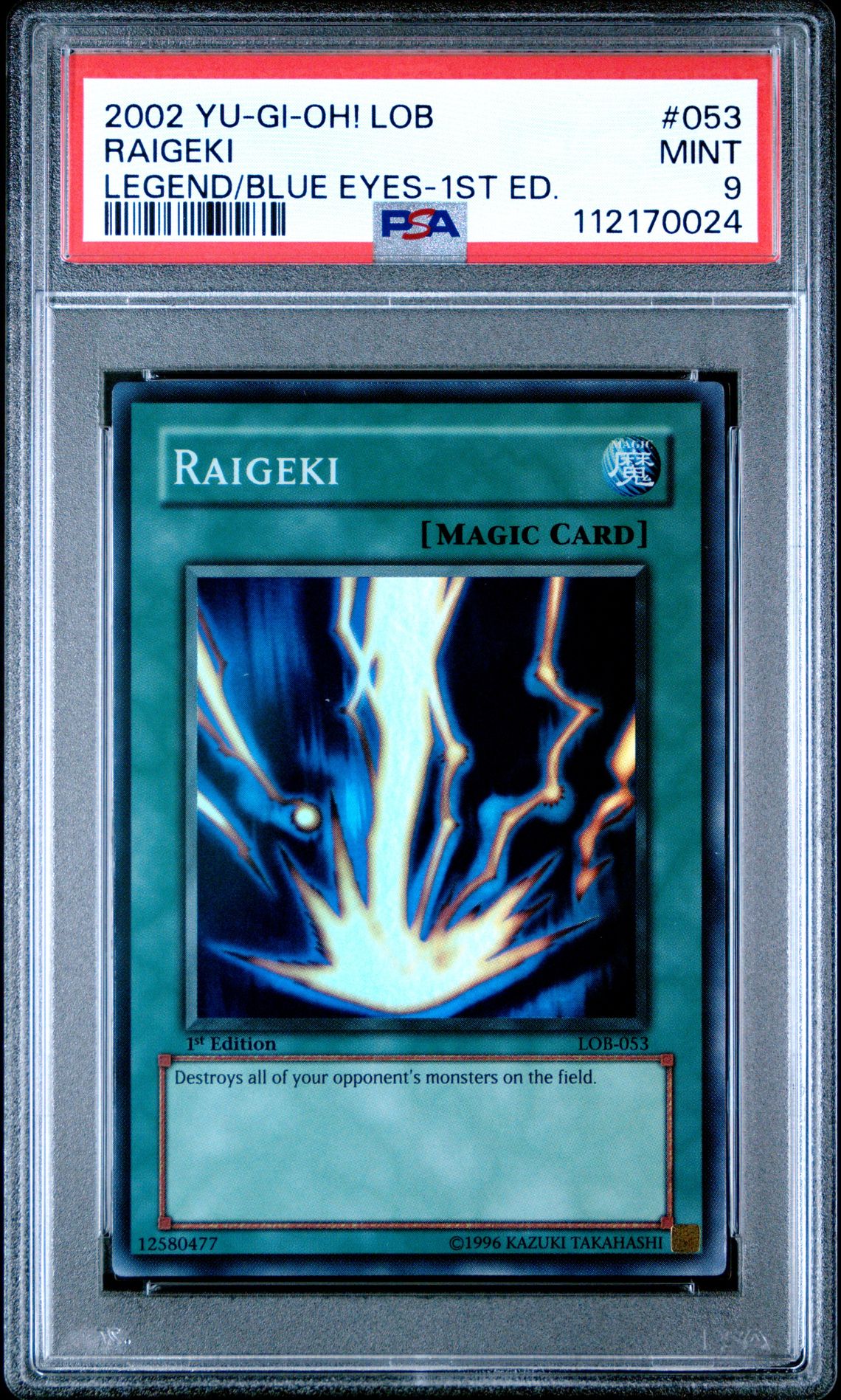 2002 Yu-Gi-Oh! YU-GI-OH! LOB-LEGEND OF BLUE EYES WHITE DRAGON 1ST EDITION-ASIAN-ENGLISH #053 Raigeki front