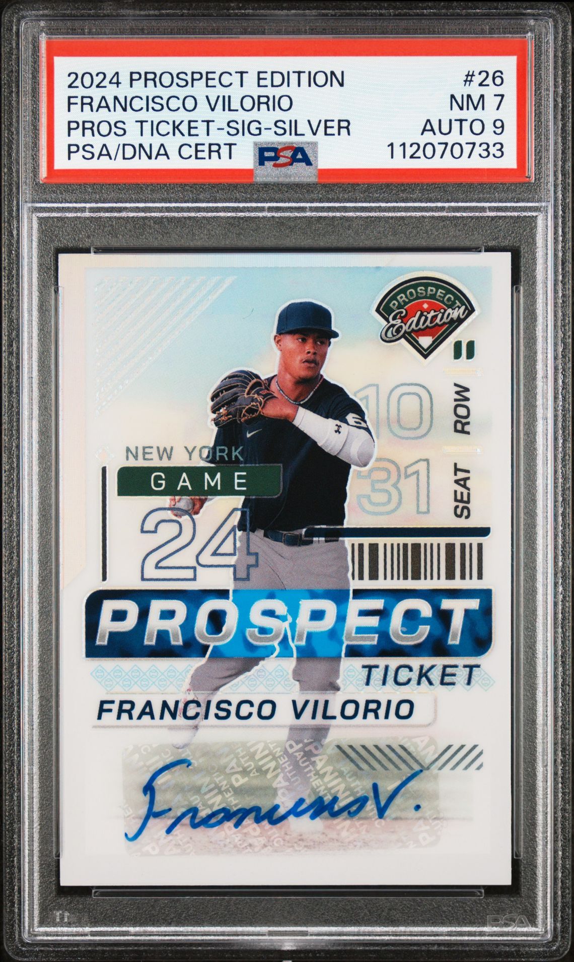 2024 Panini PANINI PROSPECT EDITION PROSPECT TICKET PROS TICKET-SIG-SILVER #26 Francisco Vilorio front