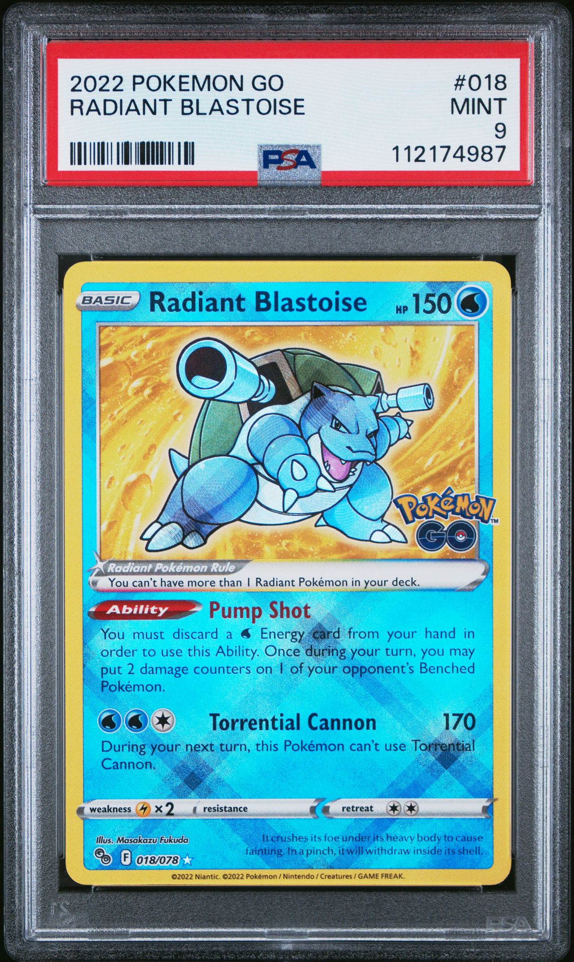 2022 Pokemon Go Radiant Blastoise #018 Mint 9 front