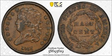 1832 1/2C AU50BN