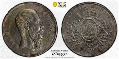 1866-Mo Peso Maximilian KM-388.1  Ag N1