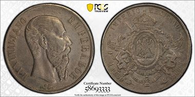 1866-Mo Peso Maximilian KM-388.1  Ag N1