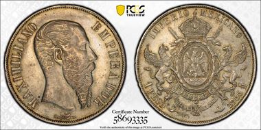 1866-Mo Peso Maximilian KM-388.1  Ag AU58