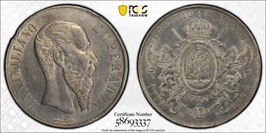 1866-Mo Peso Maximilian KM-388.1  Ag N1