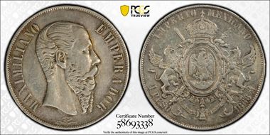 1866-Mo Peso Maximilian KM-388.1  Ag N1