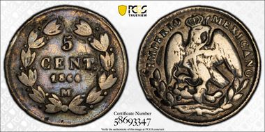 1864-M 5C Maxmilian KM-385.1 VF25