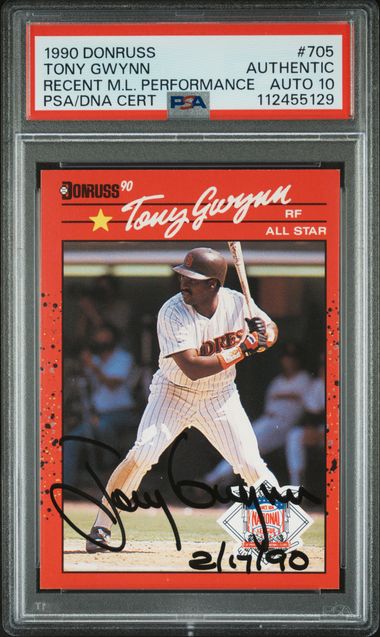 1990 Panini DONRUSS RECENT M.L. PERFORMANCECertificationPrimary Signer (1 Signer)TONY GWYNN #705 Tony Gwynn front