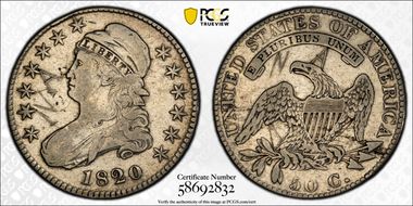 1820 50C Sq. 2, Lg Date, No Knob N1