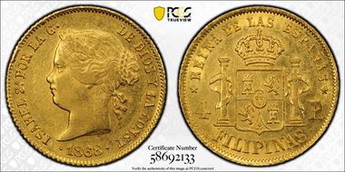 1868/58 4 Peso KM-144 AU55
