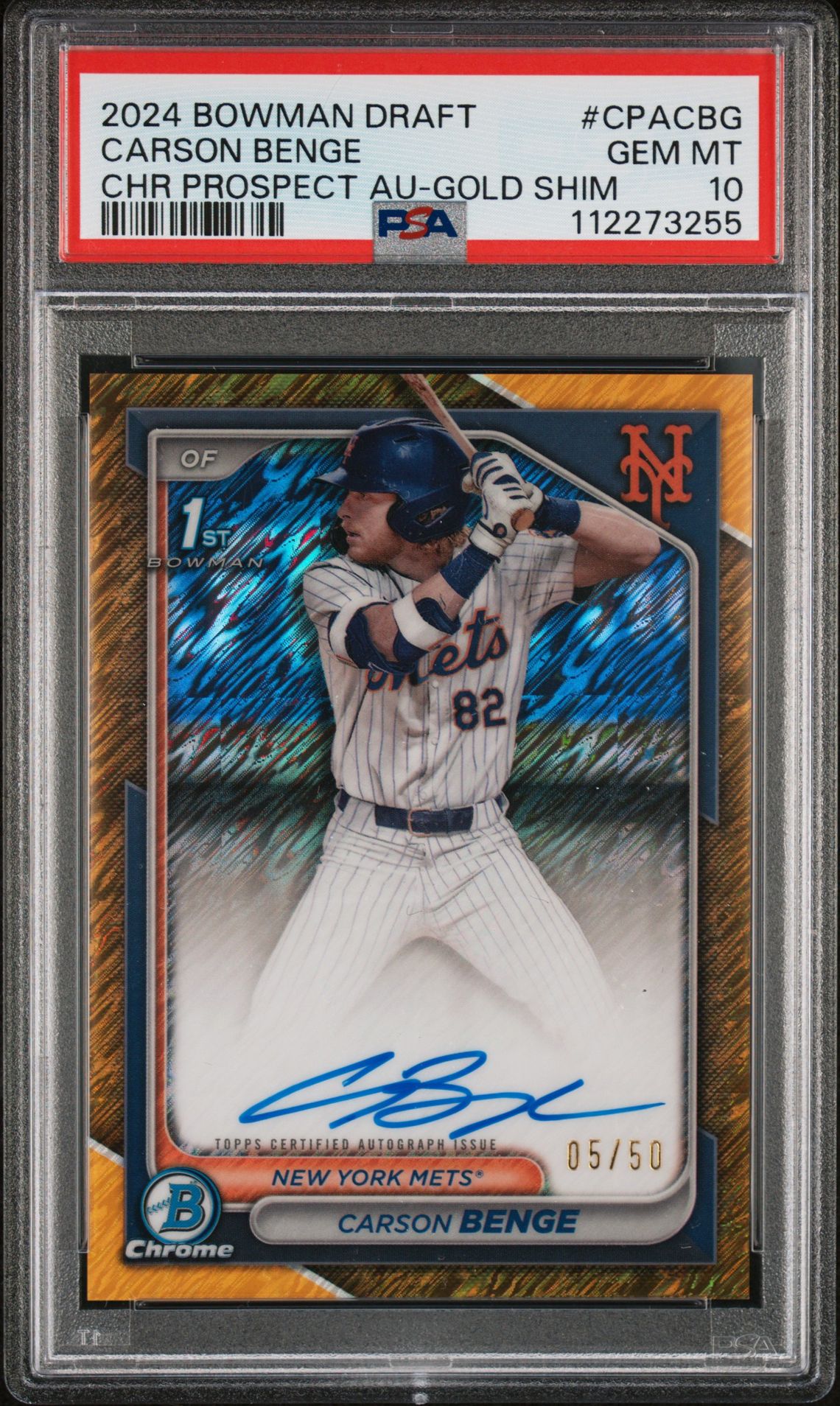 2024 Bowman BOWMAN DRAFT CHROME PROSPECT AUTOGRAPHS Gold Shimmer #CPACBG Carson Benge front
