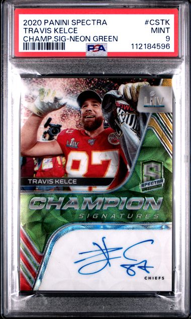 2020 Panini Spectra Champion Signatures Travis Kelce #Cstk (Champ.sig-Neon Green) Mint 9 front