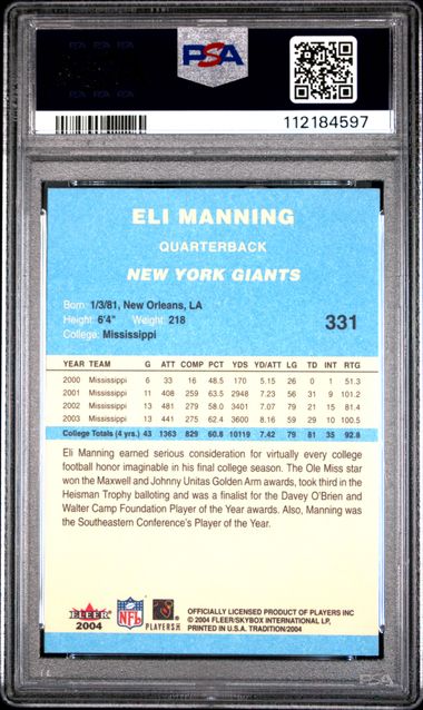 2004 Fleer Tradition Eli Manning #331 (Blue) Mint 9 back