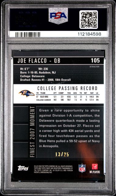 2008 Finest Joe Flacco #105 (Green Xfractor) Mint 9 back