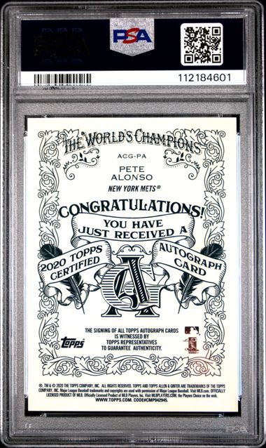 2020 Topps Allen & Ginter Chrome Autographs Pete Alonso #Acgpa (Autographs) Gem Mt 10 back