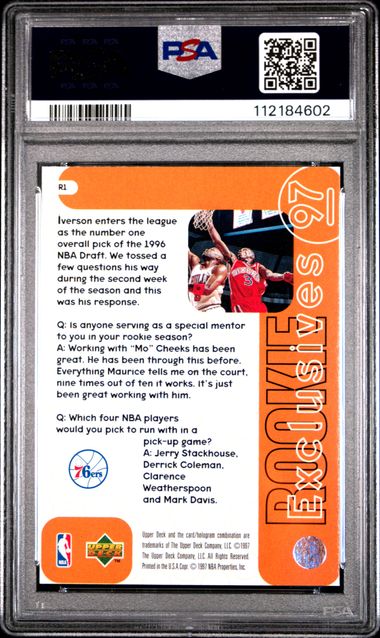 1996 Upper Deck Rookie Exclusives Allen Iverson #R1 (Rookie Exclusives) Gem Mt 10 back