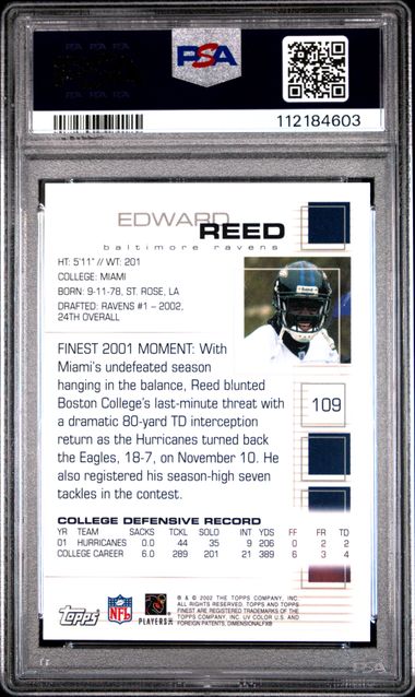 2002 Finest Edward Reed #109 Gem Mt 10 back