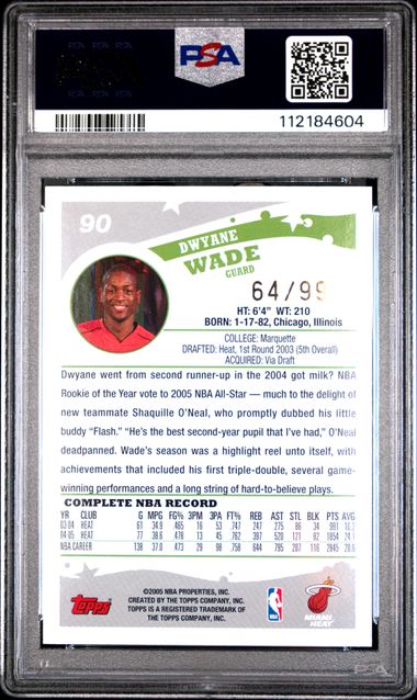 2005 Topps Dwyane Wade #90 (Gold) Gem Mt 10 back