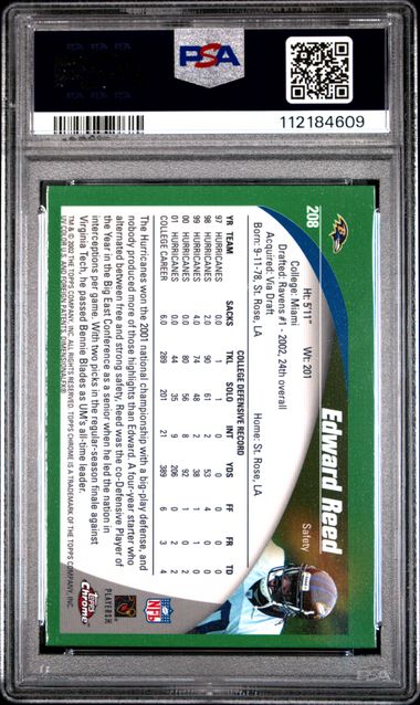 2002 Topps Chrome Edward Reed #208 Mint 9 back