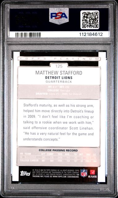 2009 Topps Platinum Matthew Stafford #125 Gem Mt 10 back