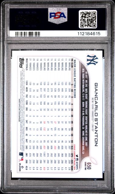 2022 Topps Giancarlo Stanton #650 (Sp) Gem Mt 10 back
