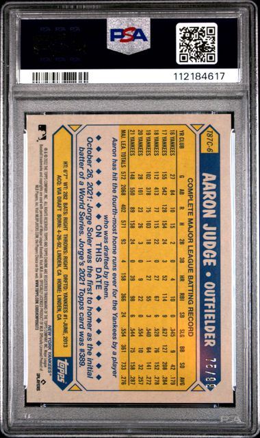 2022 Topps Silver Pack 1987 Chrome Promo Aaron Judge #T87C6 (Update-Green Refractor) Gem Mt 10 back