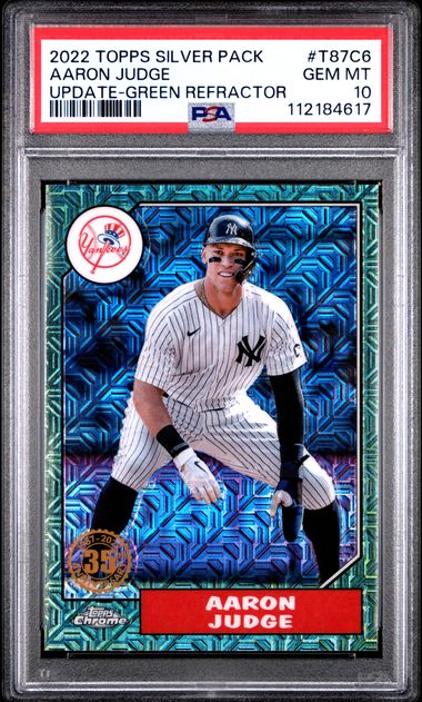 2022 Topps Silver Pack 1987 Chrome Promo Aaron Judge #T87C6 (Update-Green Refractor) Gem Mt 10 front