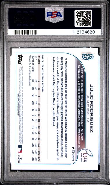 2022 Topps Update Julio Rodriguez #Us44 (Sp) Gem Mt 10 back