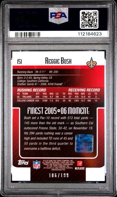 2006 Finest Reggie Bush #151 (Autograph) Mint 9 back