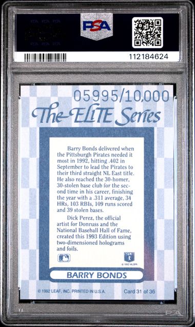 1993 Donruss Elite Barry Bonds #31 Nm-Mt 8 back