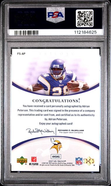 2007 Upper Deck Trilogy Signature Future Adrian Peterson #Fs-Ap (Signature Future) Mint 9 back